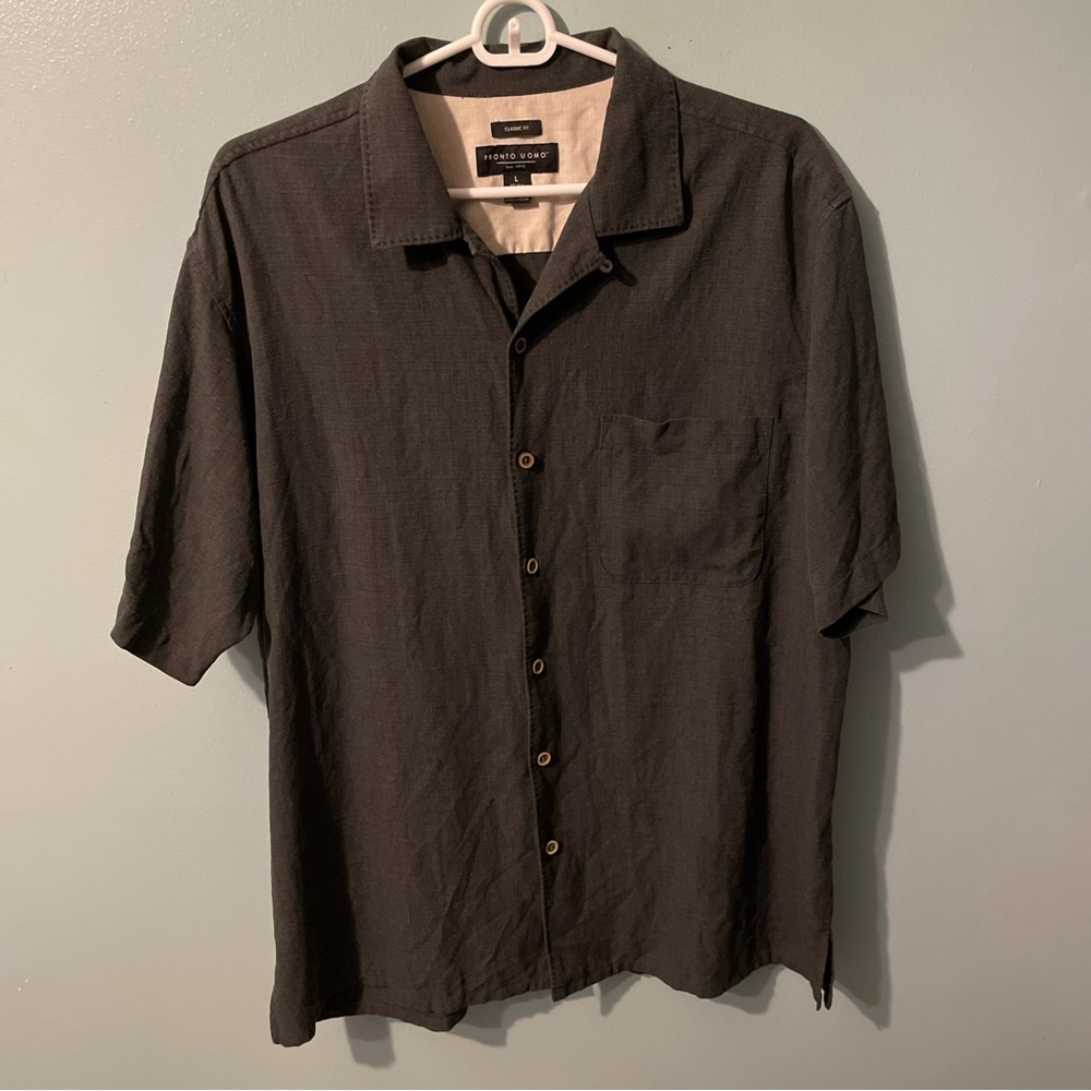 Pronto Uomo Silk Blend Dark Gray Casual Shirt